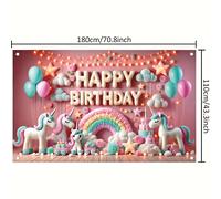 Banner 2D, 2D - 2D , 2D - Banner 2D de una sola pieza de poliéster con diseño de unicornio y para una de alegre, que mide 71X43 pulgadas, adecuado para decoración , al