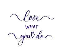 Banner de caligrafía con pincel "Ama lo que haces" Pegatinas de pared de papel adhesivo 49.4x65.4cm Decoración de carrocerías Azul oscuro