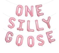 Banner de cumpleaños con globos de ganso rosa para niña, decoraciones interesantes para cumpleaños de un ganso, lleno de corazones de niña, suministros para fiestas con globos rosas, se puede usar