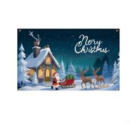 Banner de decoración de Navidad con muñeco de nieve y Papá Noel, adecuado para exhibición de patio al aire libre y fondo de cabina de fotos, tela de poliéster con ojales (B)