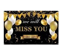 Banner de Despedida “We Will Miss You” Negro y Dorado, Fondo de Pancarta para Fiesta de Despedida o Jubilación, Decoración de Oficina, Trabajo o Graduación, 180 x 110 cm