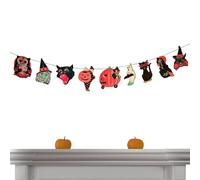 Banner de Halloween - Guirnalda de madera retro, decoración exterior | Banderola de Halloween vintage, ideal para fiestas y eventos, añade un ambiente festivo y misterioso a tus celebraciones