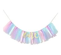 Banner de niña para el 1er cumpleaños - Banner de silla de alto para la decoración del primer cumpleaños, accesorio de fotos de pastel, Garland de tul (acé ligero y azul claro), pancartas