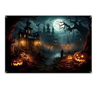 Banner de Puerta de Garaje de Halloween, telón de Tiempo de Halloween 13x6 ft Castillo de Miedo de Cementerio Espeluznante para Decoraciones de Disparos de Fotos