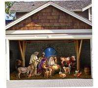 Banner de puerta de garaje de Navidad, escena de natividad de poliéster de 6x13 pies Decoraciones de puertas de garaje de Navidad, fondo de portada de la puerta de garaje de Navidad para navideño