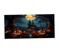 Banner de puerta de garaje Halloween de 16x7 pies con ganchos y cuerda, telón de fondo de la foto del castillo de terror y portada de la puerta para la fiesta de Halloween, la casa la decoraci