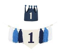 Banner de Silla Alta, Decoración para Fiesta de Primer Cumpleaños, Pancarta de Arpillera para Silla Alta, Guirnalda de Borlas para Bebé, Regalo para B, Azul Oscuro