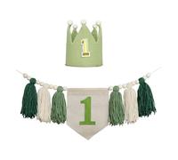 Banner de Silla Alta, Decoración para Fiesta de Primer Cumpleaños, Pancarta de Arpillera para Silla Alta, Guirnalda de Borlas para Bebé, Regalo para B, Verde