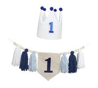 Banner de Silla Alta, Decoración para Fiesta de Primer Cumpleaños, Pancarta de Arpillera para Silla Alta, Guirnalda de Borlas para Bebé, Regalo para B, Azul