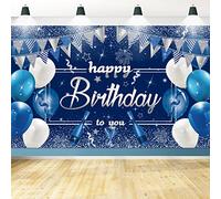 Banner de telón de Fondo de Feliz cumpleaños, Azul Marino y Plata con Purpurina para decoración de cumpleaños, Suministros de Fiesta de cumpleaños, Fondo de Fotos para niños, Hombres, Mujeres
