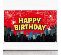Banner Fondo Cumpleaños Araña Roja para Niños, 152x90cm Telaraña Dibujos Animados Feliz Cumpleaños Decoraciones de Fiesta Lavable Fondo Temático para Infantiles Photobooths Suministros