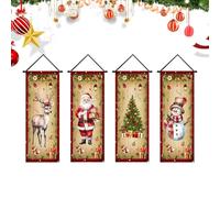 Banner Navideño Decoraciones Colgantes Para Exteriores De 4 Piezas - Juego Dé Alce Y Muñeco Dé Nieve Di Papá Noel | Exhibición Impermeable D I La Entrada Del Balcón Del Patio Di La Ventana De