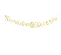 Banner Ramadan Kareem Guirnalda Papel Banderín Musulmán para Eid Mubarak Fiesta Ramadán Eid al-Fitr Decoración Festival Musulmán Islam DIY Oro Brillante