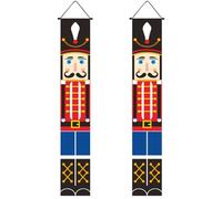 Banners de navidad Cascanueces decoraciones navideñas para el exterior de soldado colgante Cascanueces gigantes gigantes para la fiesta de la pared del porche de porche 1 par 5.9 pies..Estilo 1