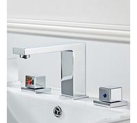 Baño Cocina Baño Grifo para Fregadero 3 Orificios Cromado,Grifo de Latón Baño,Grifo de Fregadero de Baño de 2 manijas,Grifo de Fregadero Baño de 3 Orificios,Fregadero de Vanidad Grifo de Baño de