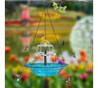 Baño colgante para pájaros con fuente solar para jardines al aire libre - Construcción de metal y ABS, 23,5 x 45 cm, atrae pájaros silvestres y mejora (azul)