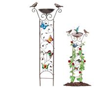 Baño de Aves para el Exterior, 2 en 1 Soporte de Plantas Desmontables de Metal con dispensador de Agua de Aves, comedero de pie para Decoraciones de jardín al Aire Libre (Mariposa)