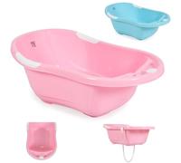 Baño de bebé Lilly para ahorrar espacio con desagüe de agua, compartimentos de almacenamiento para accesorios, colores:rosa