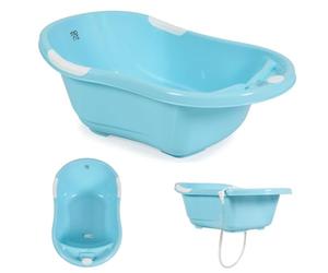 Baño de bebé Lilly para ahorrar espacio con desagüe de agua, compartimentos de almacenamiento para accesorios, colores:azul