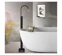 Baño de oro Cuenca Faucet Brass Piso pie Bañera Fregadero Mezclador Grifo Super Long Agua Drop Design Gold Flish Tap, Uso eficiente del agua(Black and chrome)
