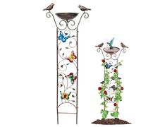 Baño de pájaros con Enrejado de jardín 2-en-1 alimentador de Agua de Metal Decorativo de Mariposa Desmontable dispensador Retro Retro para docoraciones al Aire Libre Mariposa