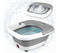 Baño de Pies, Whirlpool SPA - Baño de burbujas para masaje de pies - Calor 45° - Balneoterapia 3 Modos : Masaje, Vibración, Burbujas - Plegable - Blanco y Gris