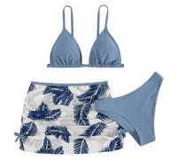 Baño de tres piezas para niñas conjunto de bikini con top sólido ropa interior y falda impresa perfecto para la playa y la piscina