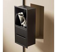 Baño empotrado negro - Soporte de papel higiénico montado en la pared y estante de almacenamiento de ducha de empuje para abrir - Nizador de alcohol para soluciones de ahorro de espacio