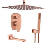 Baño latón Techo Oro montado Lluvia duchas Conjunto Sistemas Grifo con Mano y bañera, Ducha de Lujo, 12 Pulgadas
