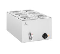 Baño maría - 600 W - 6 GN 1/6 - grifo de vaciado | Royal Catering
