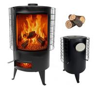 BAÑO MODERNO Estufa de Leña Redonda, Chimeneas de Leña, Estufa con Potencia 6,7 KW Para Calentar Superficie De 50 M², Estufas de Leña con Horno Grande, Estufa Leña Interior, Estufa Leña Negro