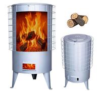 BAÑO MODERNO Estufa de Leña Redonda, Chimeneas de Leña, Estufa con Potencia 8.8 KW Para Calentar Superficie De 50 M², Estufas de Leña con Horno Grande, Estufa Leña Interior, Estufa Leña Gris