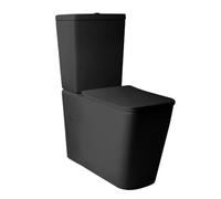 BAÑO MODERNO Inodoro Completo - WC Con Sistema Rimless Antibacterias - Vater Con Tapa Dura Extrafina Amortiguada - Salida Dual - Para Hogar Color Negro - Retrete (Negro)