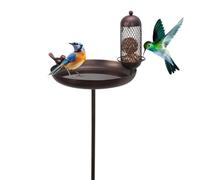 Baño para pájaros de jardín, baño para pájaros al aire libre, decoración retro con estaca, cuenco de pie, para pájaros a prueba de óxido, decoración de patio para caminos, patio, jardín