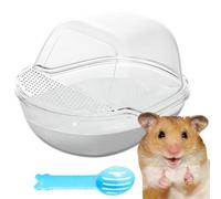 Baño transparente para hámster, ducha grande para mascotas, contenedor portátil de 17.72 x 13.78 x 0.39 pulgadas con juego de cucharas, inodoro de jaula, habitación de animales pequeños con diseño