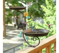 Baño y comedero para pájaros, baño de Metal Desmontable para barandilla de Cubierta, Cuenco Decorativo Antiguo para pájaros con Abrazadera Ajustable Resistente para balcón al Aire Libre, Patio,
