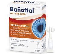 Bañoftal Ojo Irritado Monodosis - Gotas Oculares con Ácido Hialurónico, Ácido Rosmarínico y Vitamina B12 - Hidratación y Lubricación Ocular - Sin Conservantes - 15 Monodosis 0,5 ml