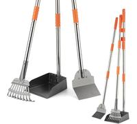 BANORES Pooper Scooper - Juego de pala de rastrillo de metal inoxidable con mango largo para perros grandes, medianos y pequeños, fácil de limpiar, para patio, césped, tierra o grava