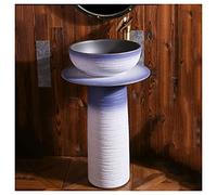 Baños Cerámica Luxurious Pedestal Cuenca Redonda del Fregadero Independiente Fregadero Lavador de Lavabo de Pedestal Fregadero de cerámica de cerámica para Interiores y Exteriores (g con Espejo) Made