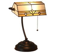 Banqueros Lámpara de mesa Tiffany Estilo Lámpara del vidrio manchado Al lado de la lámpara de escritorio con pantalla de vidrio caliente amarillo y zinc Base de la antigüedad por la sala de estar,C