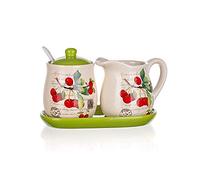 Banquet Juego de azucarero y jarra de leche con bandeja de cerámica (cereza)