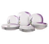 Banquet Lavanda decoración vajilla de Porcelana Cuadrada Set, Blanco, Set de 18