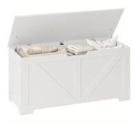 Banqueta Blanca con Almacenamiento, Asiento de Madera, Banqueta con Almacenamiento, Asiento de Madera 100x47x40cm, Banqueta para Zapatos con Asiento, con 2 Bisagras de Seguridad