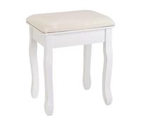 Banqueta clásica de tocador en madera de paulonia blanca 50x30x39cm Taburete de maquillaje tapizado y cómodo, ideal para sala de estar o dormitorio moderno. CasaSelección Blanco