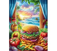Banquete de Hamburguesas en habitación mágica Puzzle 300 Piezas Colorido Vibrante Paisaje de Ciencia ficción Rompecabezas para Adultos Obra De Arte Familiar Estera Portátil DIY Creativo 300 PCS