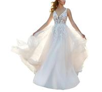 Banquetes de Bodas, Vestidos de Novia, Encaje Femenino, Tul, Vestidos de Novia, Vestidos de Moda, Ropa Formal, SEVENYXX, Marfil, 38