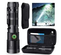 Banral Linterna LED recargable - Linterna extremadamente brillante - Mini linterna con funda, 4 modos, regulable sin niveles, magnética, táctica para exteriores, camping, policía emergencia