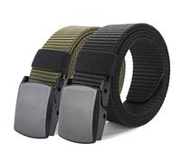 Bansga Cinturón Táctico, Cinturón de Lona de Nailon para Hombres y Mujeres, Cinturón Ajustable(Negro+Verde)