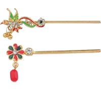 Bansuri Bansi - Juego de 2 flautas decorativas de latón para Diwali Laddu Gopal, tamaño pequeño para Ladoo Gopal Meenakari y flautas de diamantes de imitación para diwali tradicional indio (tamaño