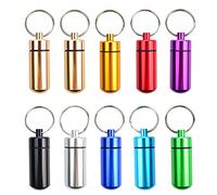 Bantoye - Pastillero portátil, 10 unidades, de aluminio impermeable, soporte para pastillas de almacenamiento con llavero para acampar al aire libre, viajes, color aleatorio